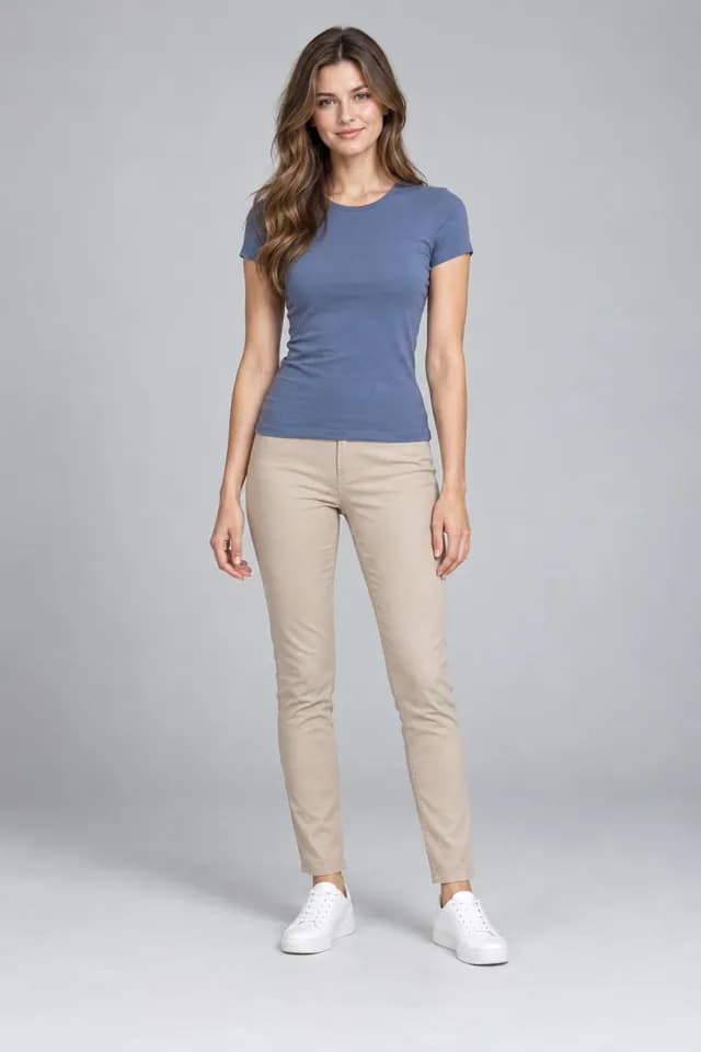 Sample shopper's photo of an AI-generated model, before trying on the Strappy Block-Heel Sandals