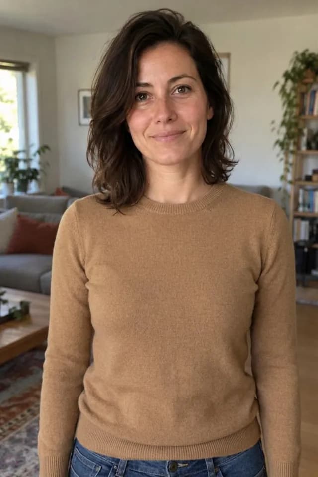 Aynada's try-on result for the Merino wool crewneck sweater
